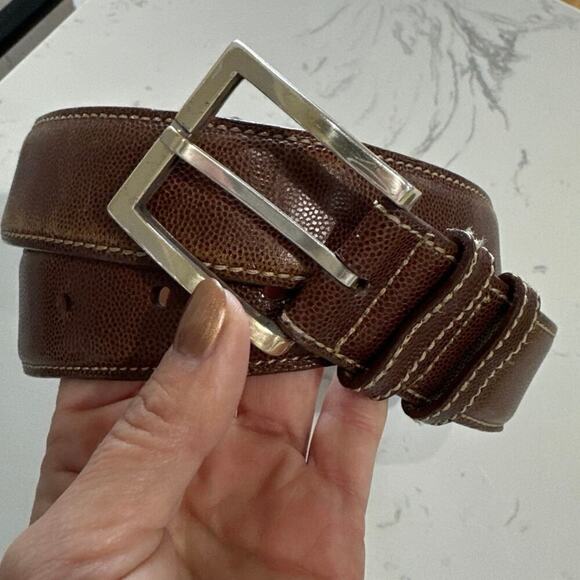 W. KLEINBERG MEN'S BROWN PEBBLED CALF LEATHER BELT Size 36 EUC